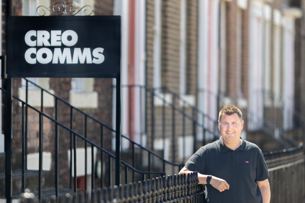 Chris Pescod outside Creo Comms office