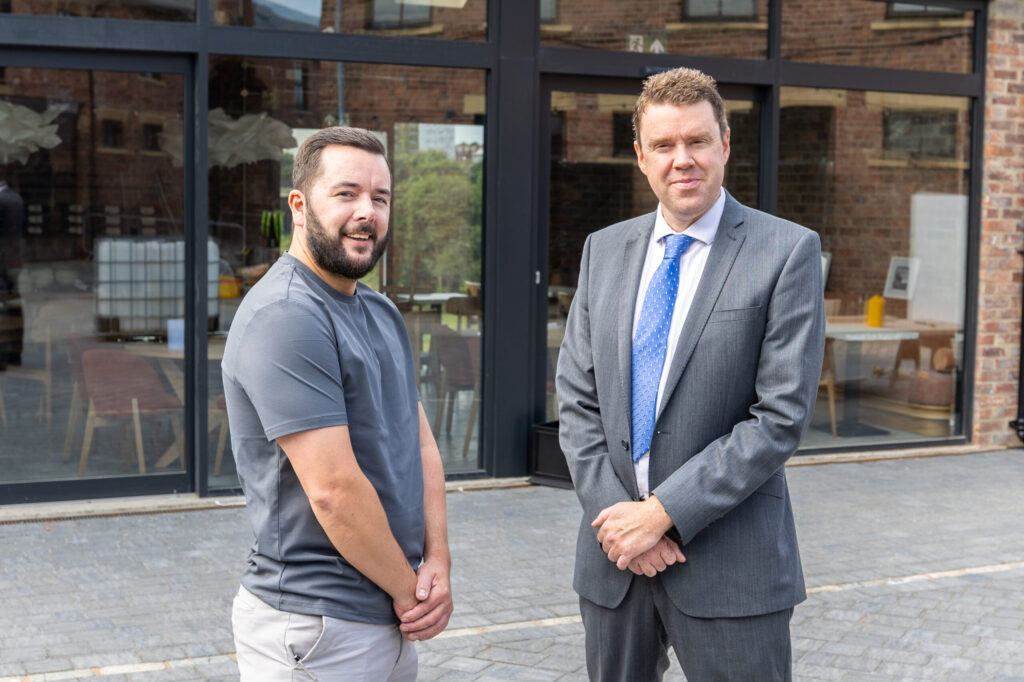 (l-r) Nigel Wood, General Manager of Operations at Sheepfolds Stables and Cllr Kevin Johnston, Cabinet Member for Housing, Regeneration and Business at Sunderland City Council at Sheepfolds Stables.