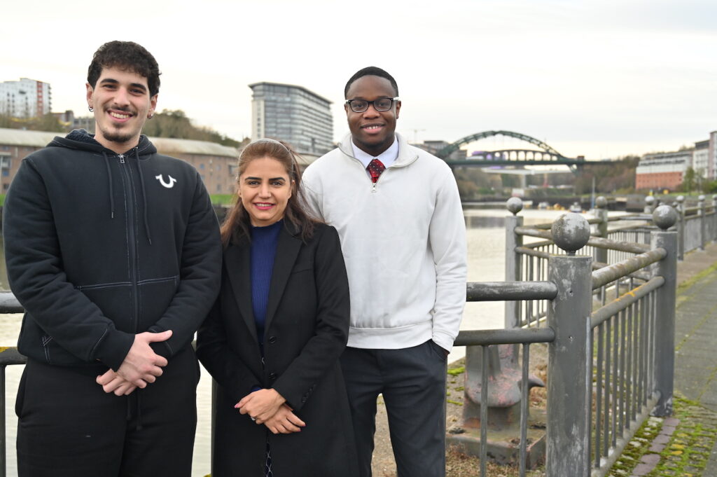 Dr Matti Morovat BEM with Elias Savva and Collins Iyiewuare from University of Sunderland