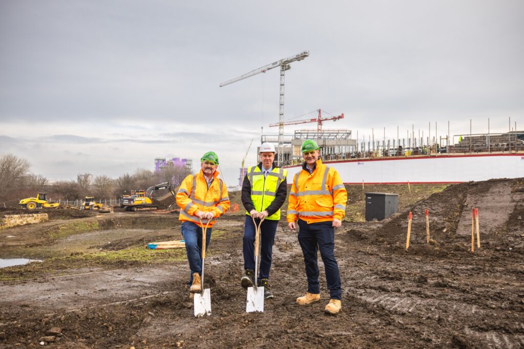 (l-r) Andy Radcliffe, Chief Executive of Esh Construction, Cllr Kevin Johnston, Cabinet Member for Housing, Regeneration and Business at Sunderland City Council and Stephen McClean, Construction Manager at Esh Construction.