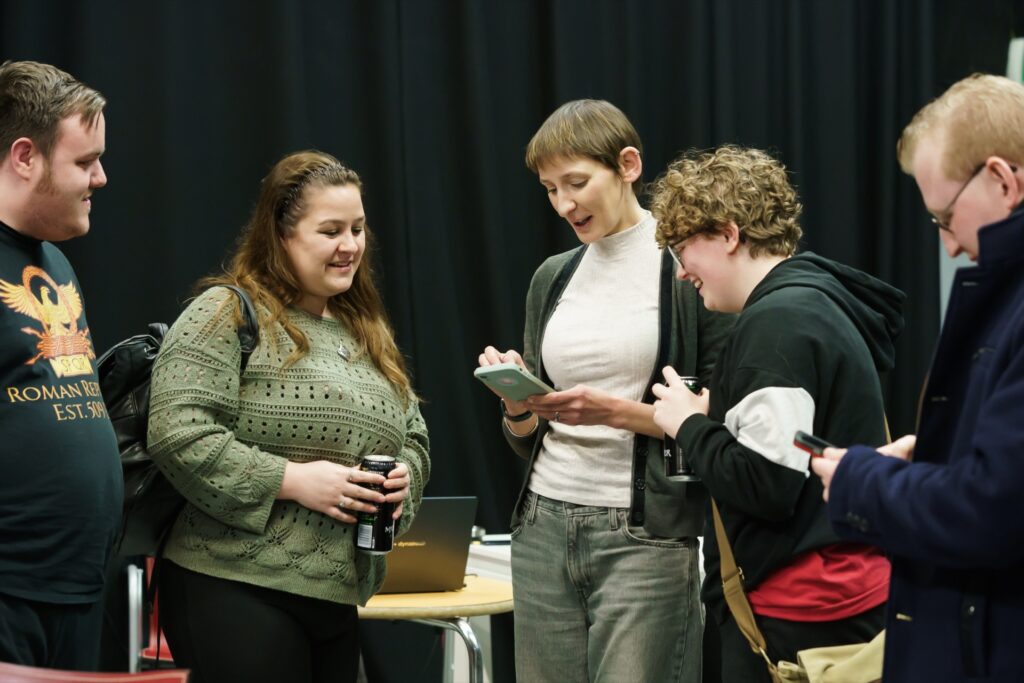 Laura Elphinstone with University of Sunderland students