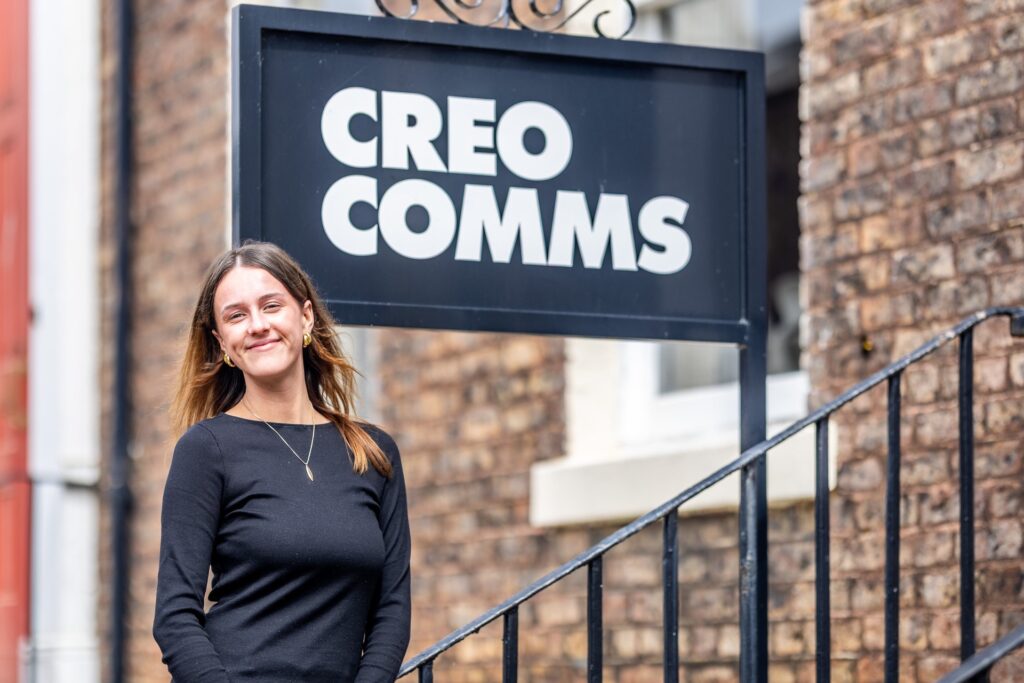 Emma Thompson outside Creo Comms office