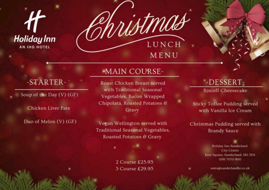 Holiday Inn Sunderland Christmas 2026 menu