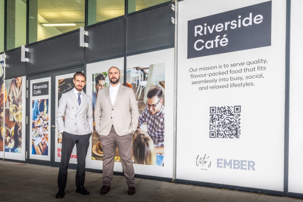 Vittorio and Tamar from Vito’s Osteria and Ember outside of The Beam at Riverside Sunderland.